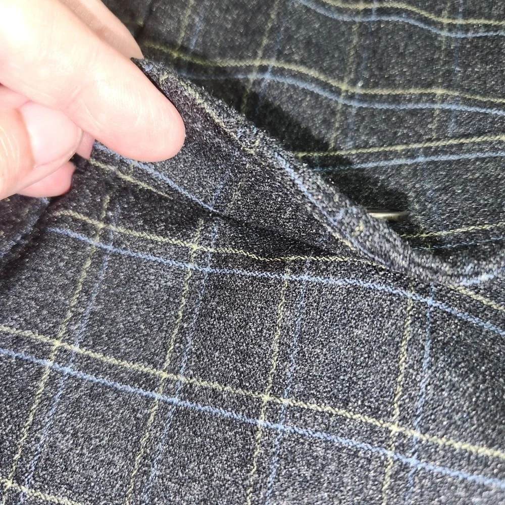 JOA Plaid Mini Skirt Medium Charcoal Blue Ruffle Hem Belted Schoolgirl Preppy